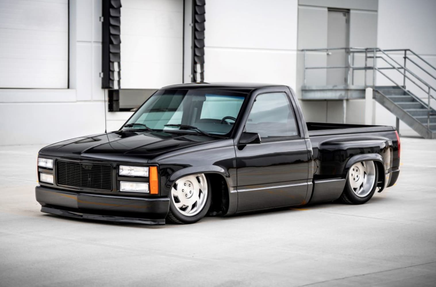 26 1990 Chevy C1500 OBS bagged custom truck black billet wheels slammed