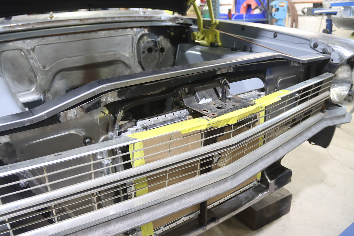 28 1967 chevy nova core support mockup front grille view taped radiator panel alignment