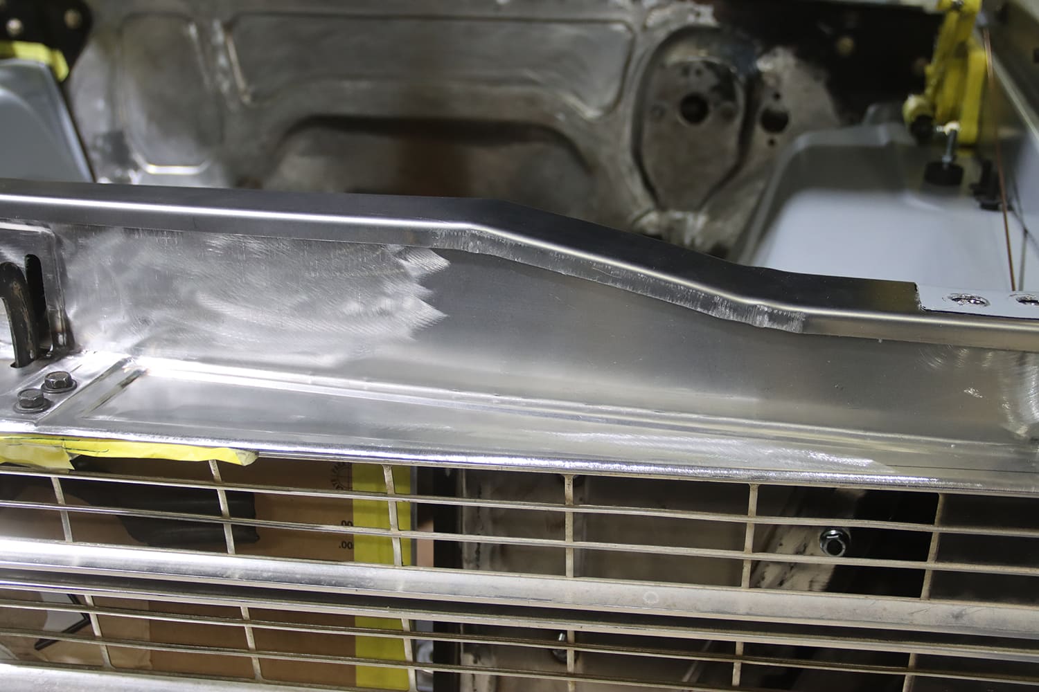 29 1967 chevy nova custom core support close up hand finished aluminum shaping metalwork