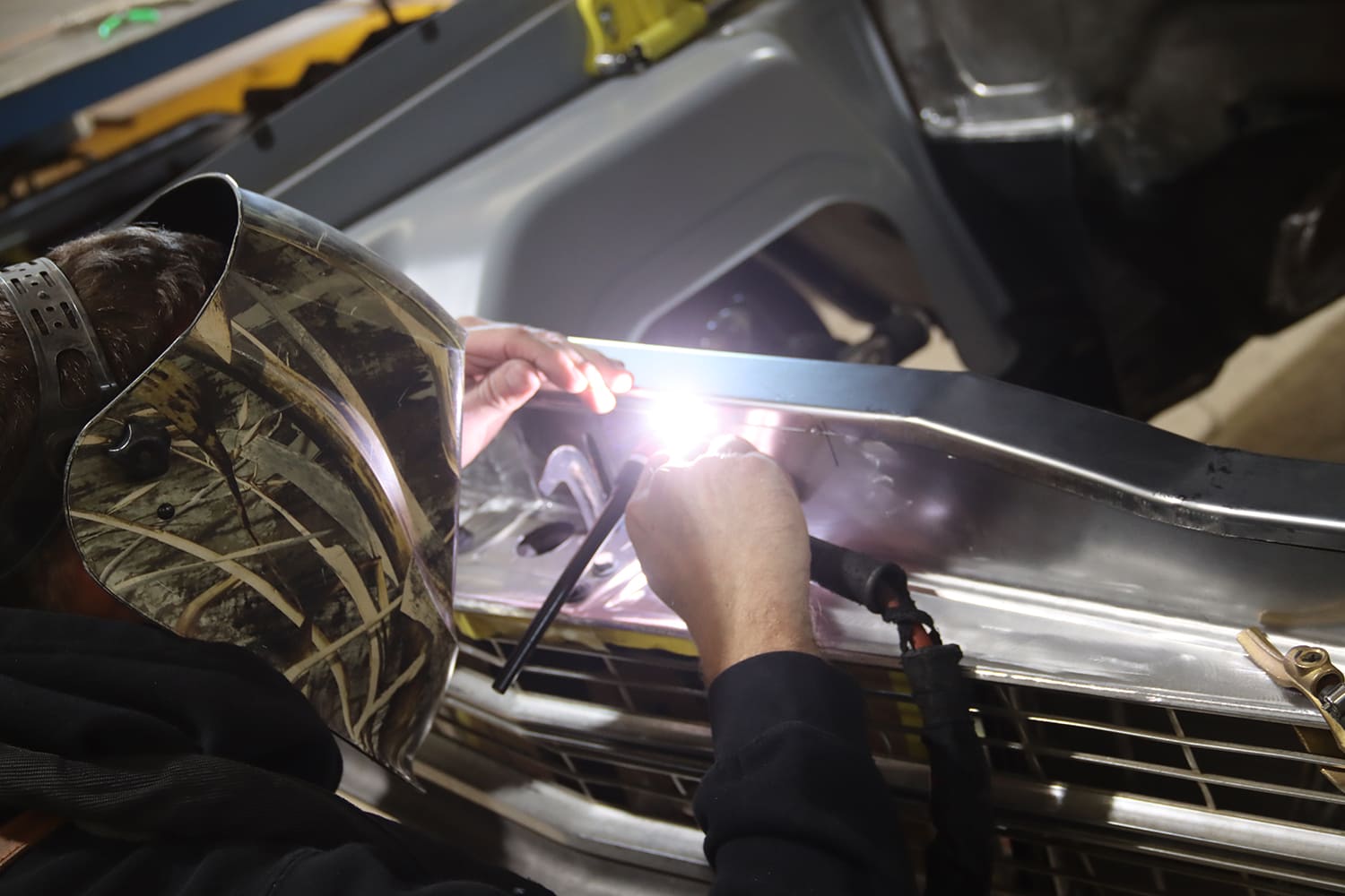 30 1967 chevy nova core support tig welding process custom panel fabrication in progress