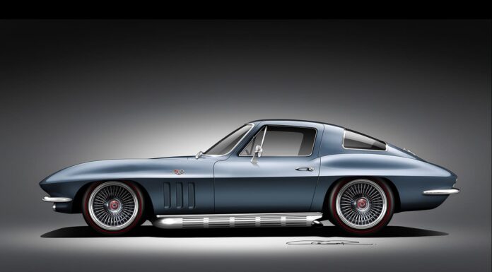 Corvette Custom Fabrication Ideas with Roadster Shop 000 1965 Chevy Corvette Concept rendering shows side profile with side pipes redline tires and turbine style wheels