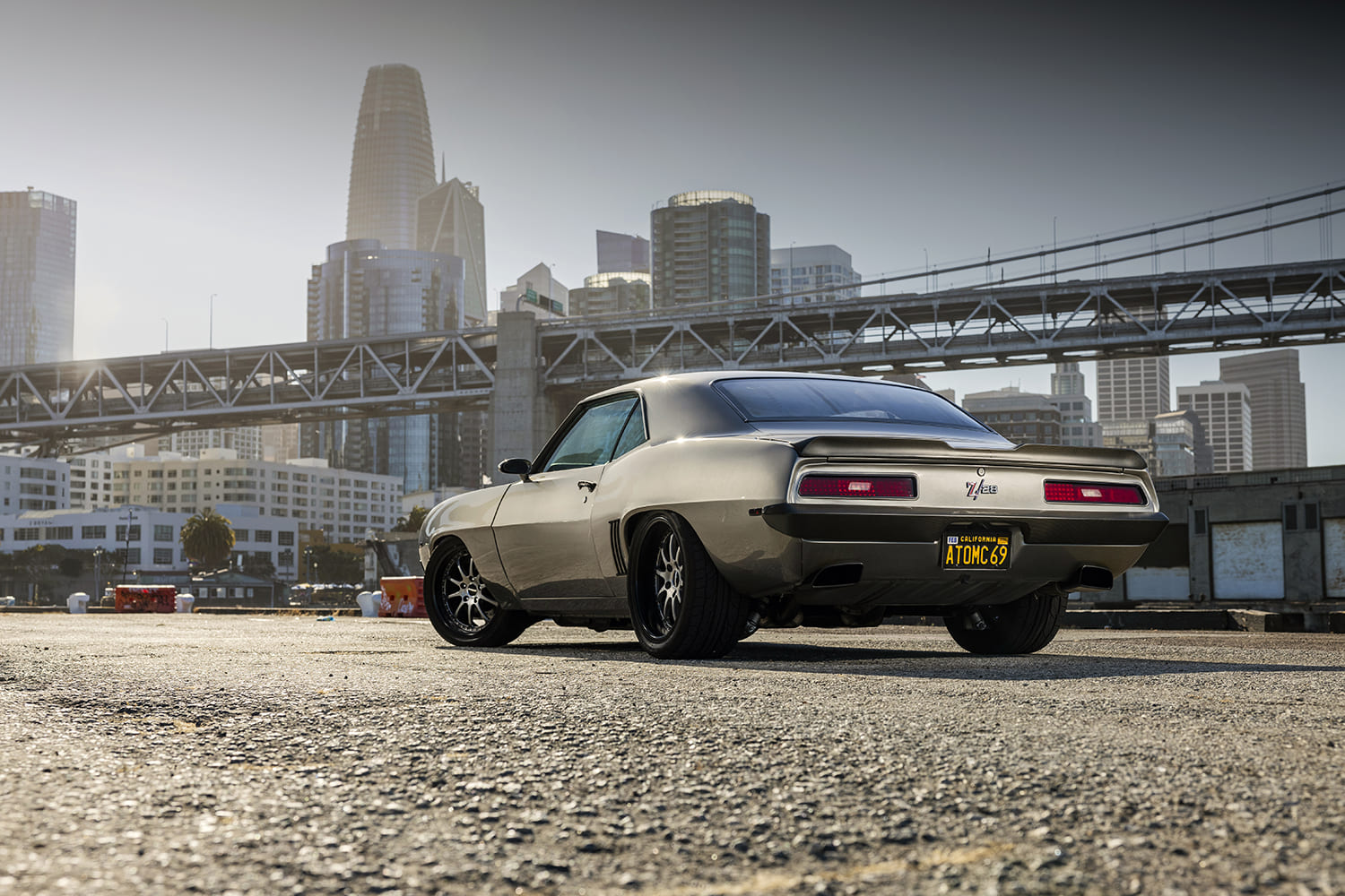 1969 Chevrolet Camaro Z28 rear three quarter blacked out trim pro touring wheels city skyline