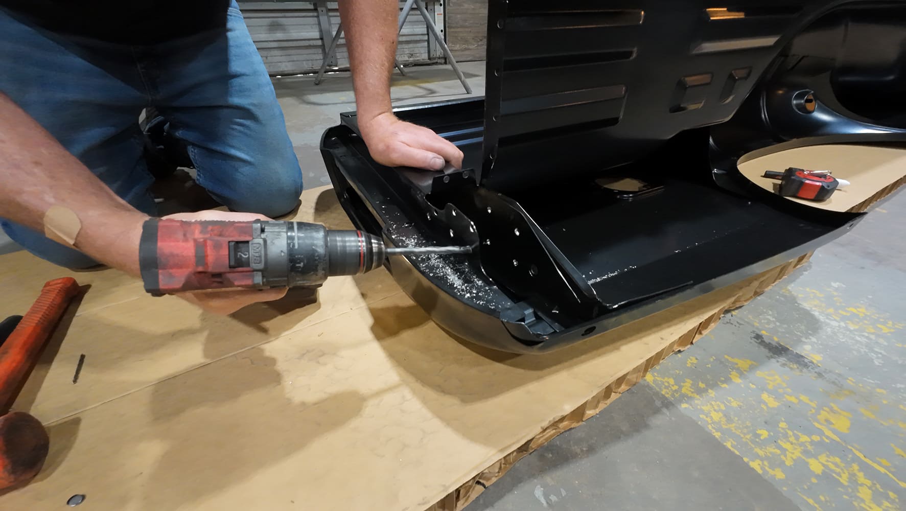 dentside ford new bed drilling steel support for welds