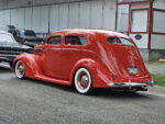 red chopped ford street rod rear view