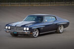 1970 Chevrolet Chevelle SS 396 blue pro touring front three quarter view custom wheels stripes