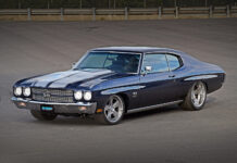 1970 Chevelle SS Street Machine 1970 Chevrolet Chevelle SS 396 blue pro touring front three quarter view custom wheels stripes