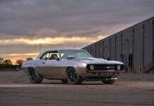 1969 Chevrolet Camaro custom side three quarter silver paint wide tires pro touring muscle car