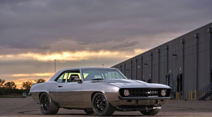 1969 Chevrolet Camaro custom side three quarter silver paint wide tires pro touring muscle car
