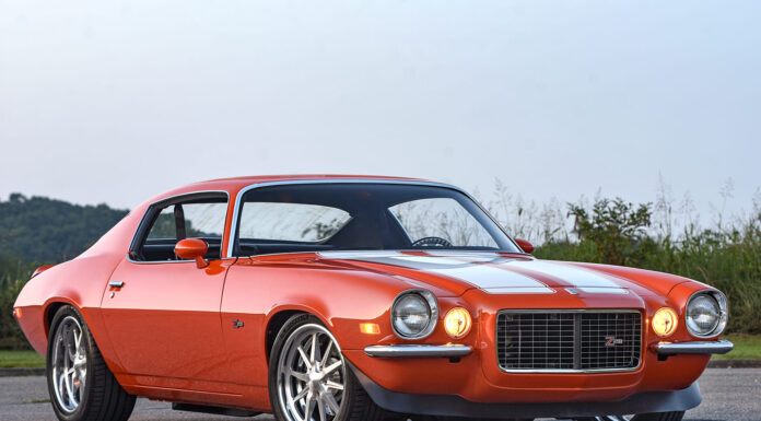 Slick 2nd Gen Camaro is the One that Got Away 2nd-gen camaro z28 custom orange front angle headlights on aggressive pro touring stance detail