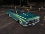 Luis Villarreal’s 1969 K5 Blazer Convertible k5 blazer custom convertible pickup metallic green slammed air ride billet wheels front three quarter view