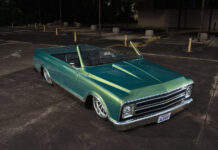 k5 blazer custom convertible pickup metallic green slammed air ride billet wheels front three quarter view