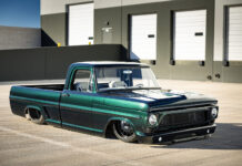 1967 Ford F100 custom lowered pickup metallic green paint blacked out grille air ride suspension