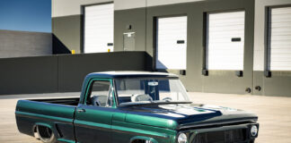1967 Ford F100 custom lowered pickup metallic green paint blacked out grille air ride suspension
