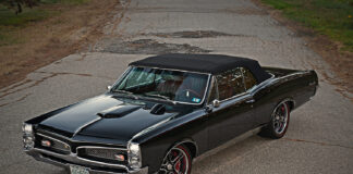 67 Pontiac GTO black custom convertible restomod front lowered stance