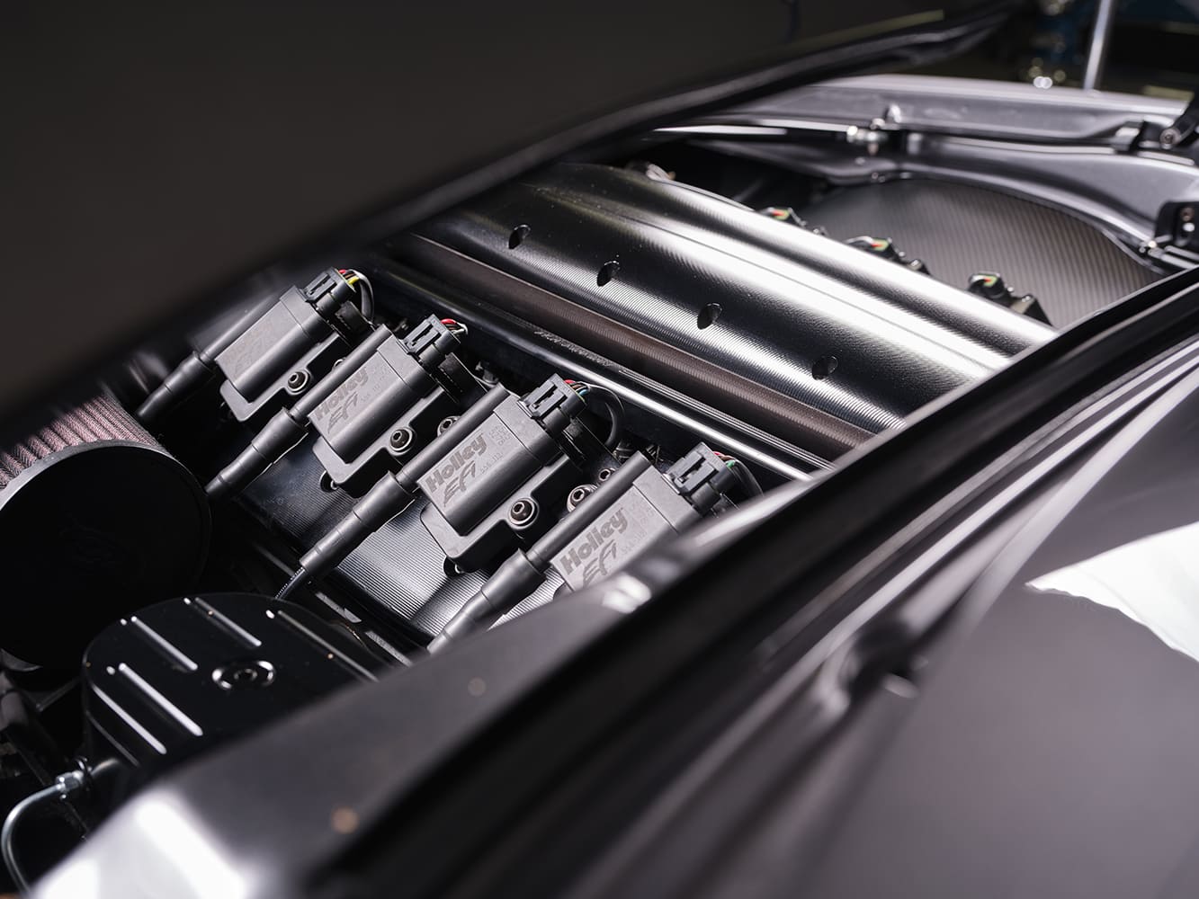 1969 Chevrolet Camaro custom LS engine coil packs Holley ignition high performance engine bay detail