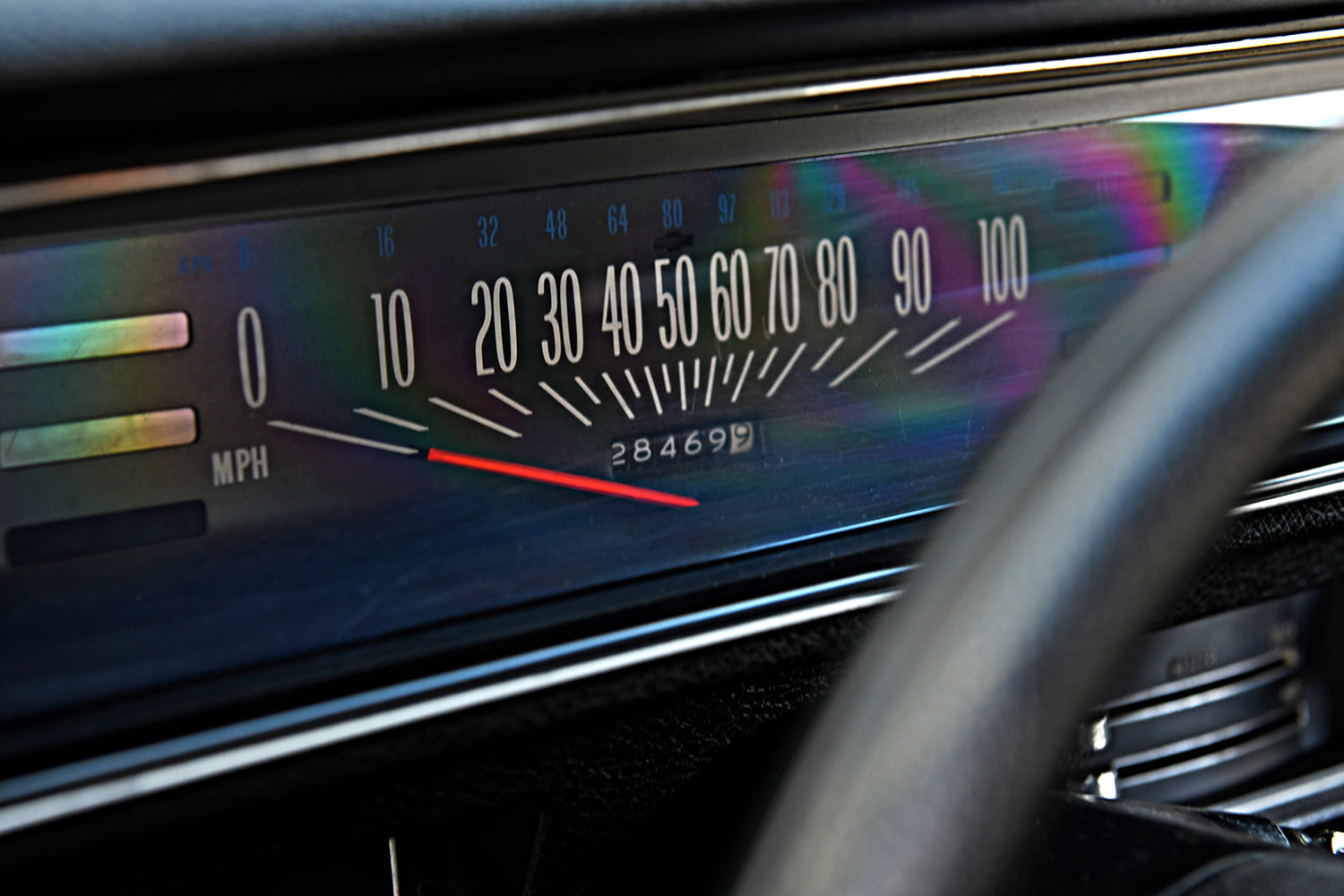 Vega custom drag car speedometer gauge cluster MPH odometer interior detail