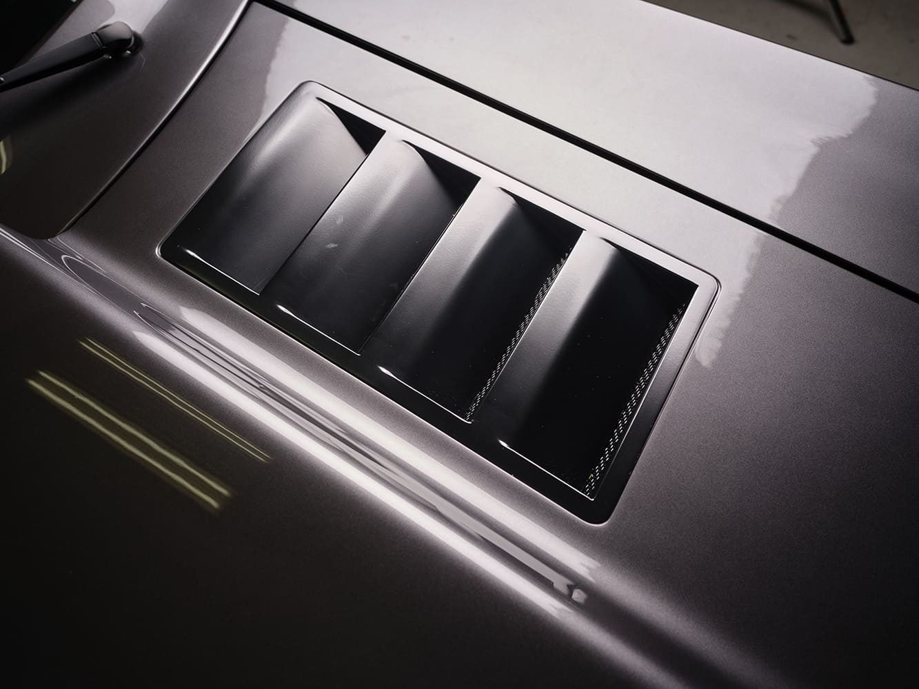 1969 camaro custom hood vent detail black insert pro touring body modification close up
