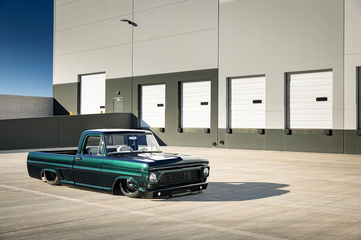 fat fender garage ford f100 slammed street truck side profile shaved trim custom wheels
