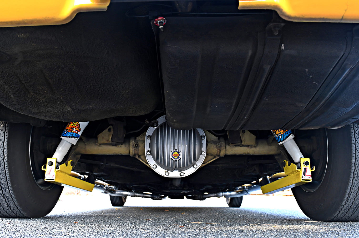 1971 Chevrolet Vega custom drag car rear differential suspension undercarriage detail HiJackers shocks
