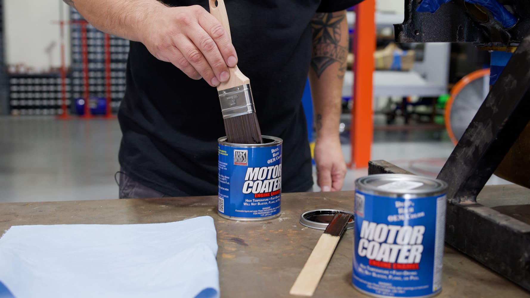 engine paint brush on Small block Chevy V8 enamel from can