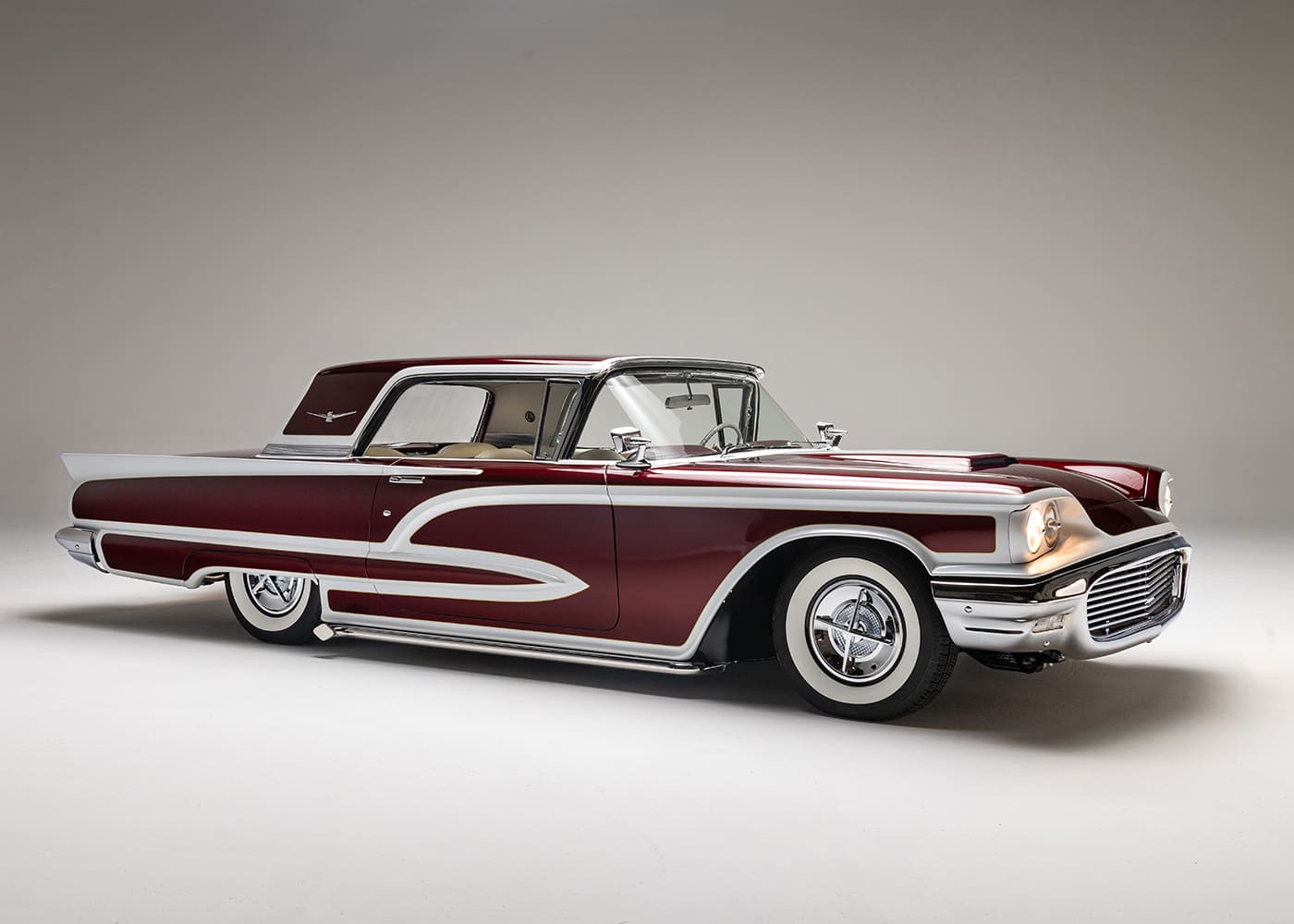 1960 ford thunderbird custom burgundy white paint studio angle