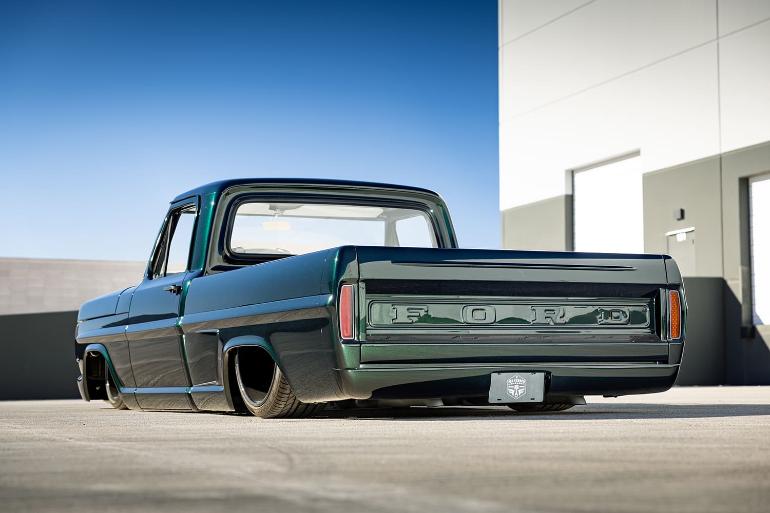 bumpside f100 slammed rear view custom roll pan vertical LED taillights