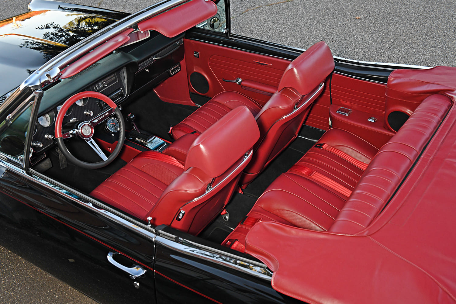 67 Pontiac GTO red custom interior front seats convertible