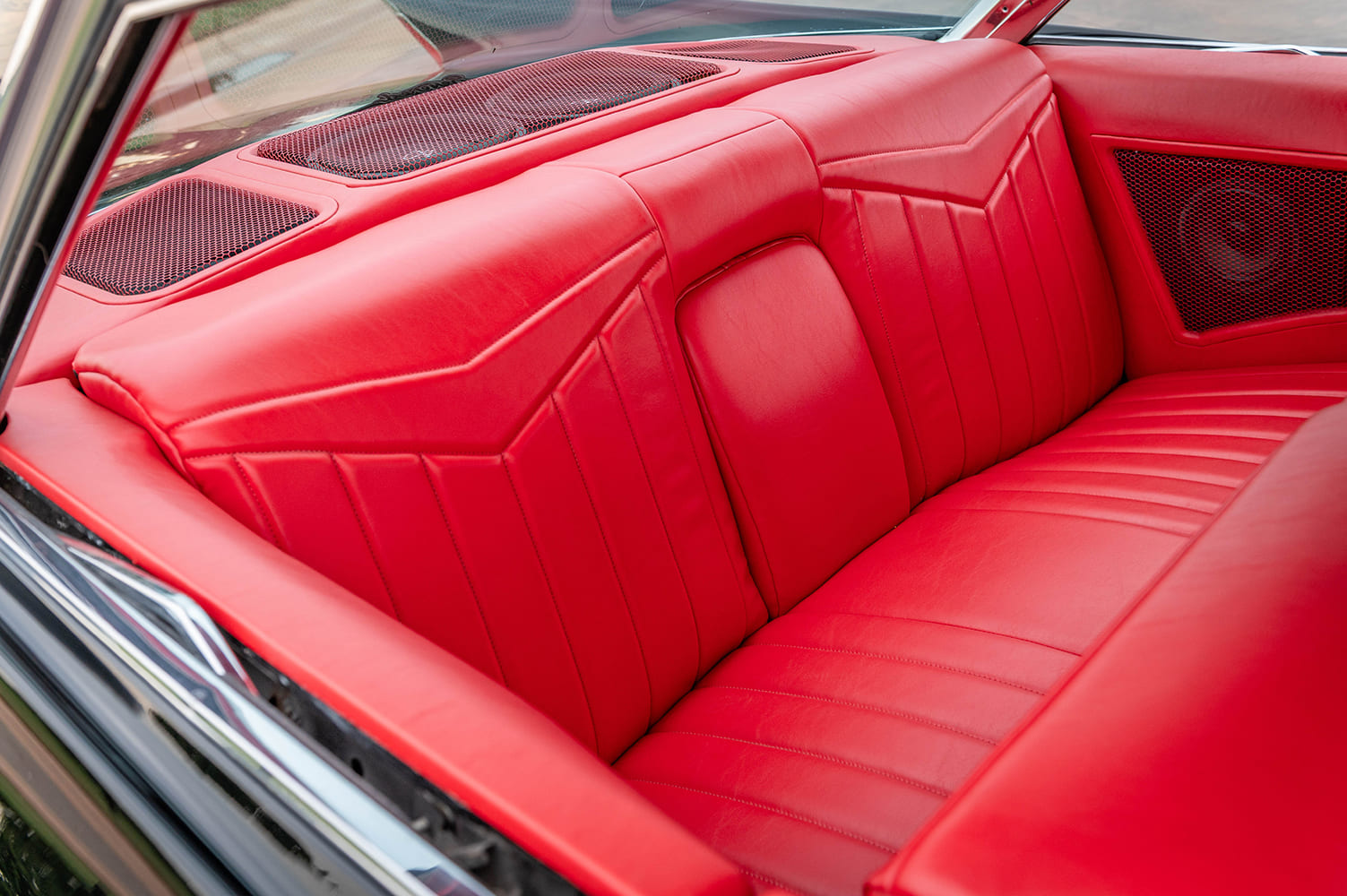 1961 coupe deville red rear bench seat classic interior upholstery vintage cabin detail