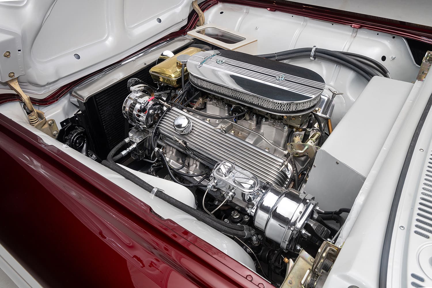 1960 ford thunderbird custom engine bay polished valve covers chrome alternator vintage build