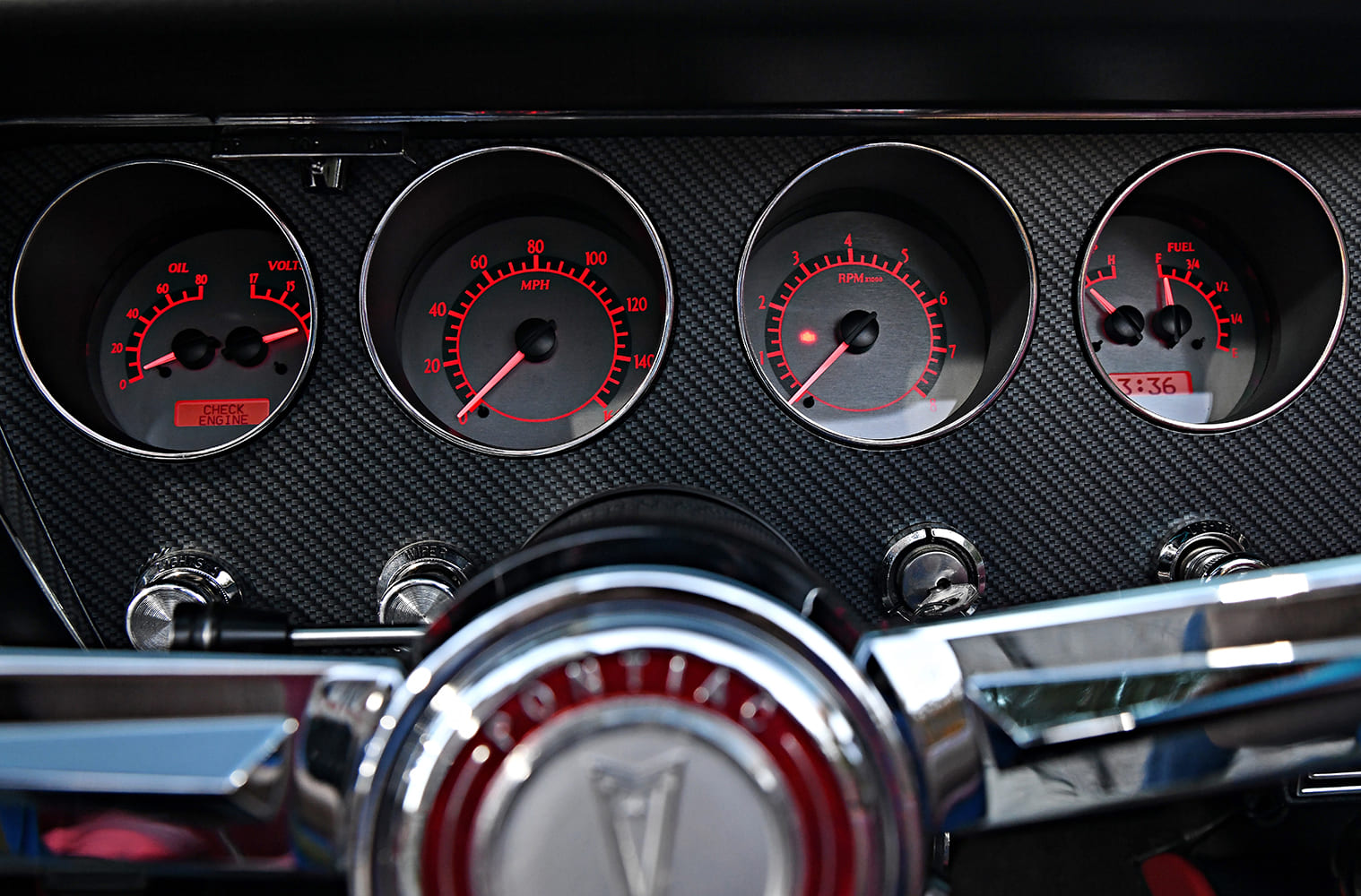 Pontiac GTO custom dashboard gauge cluster red gauges