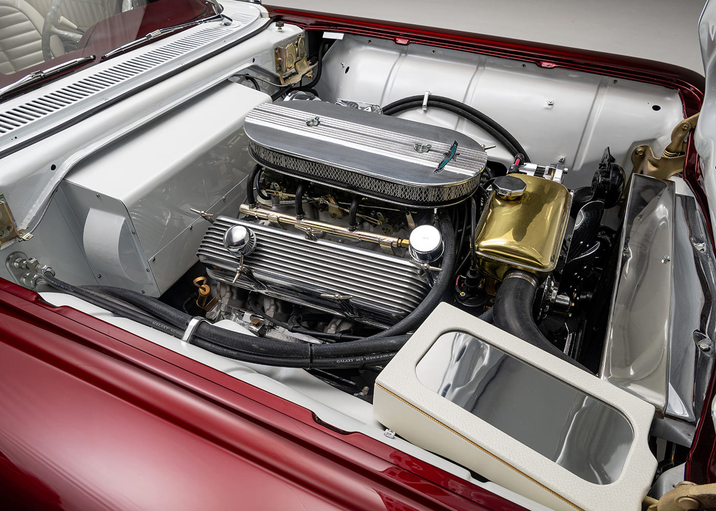 1960 ford thunderbird engine custom dual intake gold reservoir billet accessories clean setup