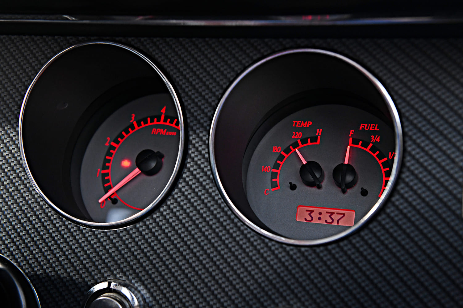 67 pontiac gto custom tachometer gauge cluster carbon fiber dash red illuminated gauges