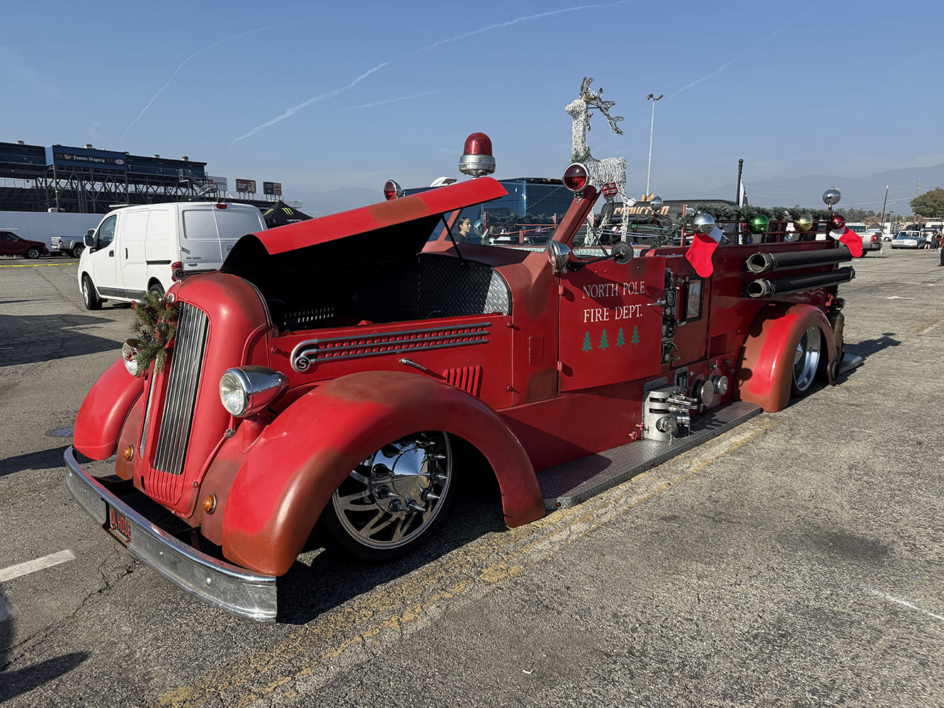 36 Ford custom North Pole Fire Dept vintage fire truck rat rod slammed Christmas themed build