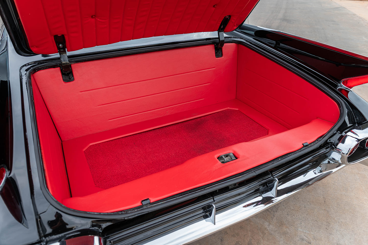 1961 coupe de ville custom red upholstered trunk compartment