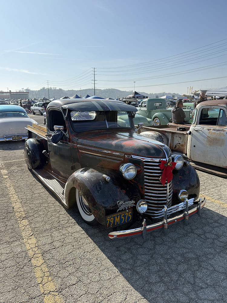 1940 Dodge pickup patina rat rod Christmas bow vintage lowered truck car show