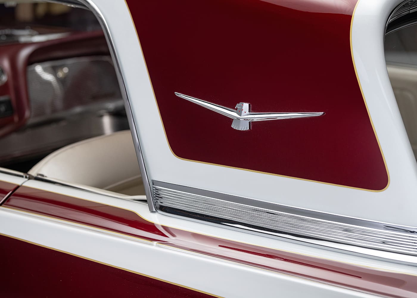 1960 ford thunderbird quarter panel emblem burgundy white custom paint