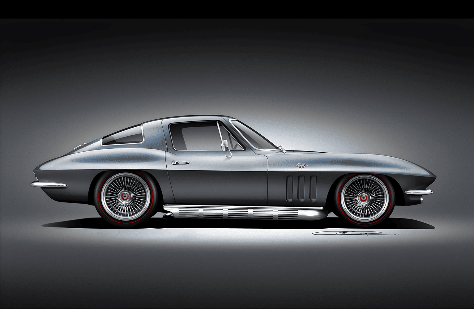 65 corvette c2 sting ray custom fastback rendering side profile concept illustration