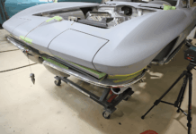Tucking Bumpers on a 1965 Corvette c2 corvette front bumper mockup fabrication split chrome bumper alignment body in gray primer