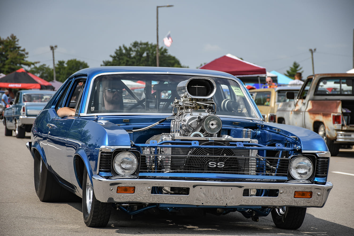 Supercharged 1970–1972 Blue Chevy Nova SS Street Machine