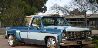 Chevrolet C10 dually pickup parked driveway front three quarter clean restoration detail