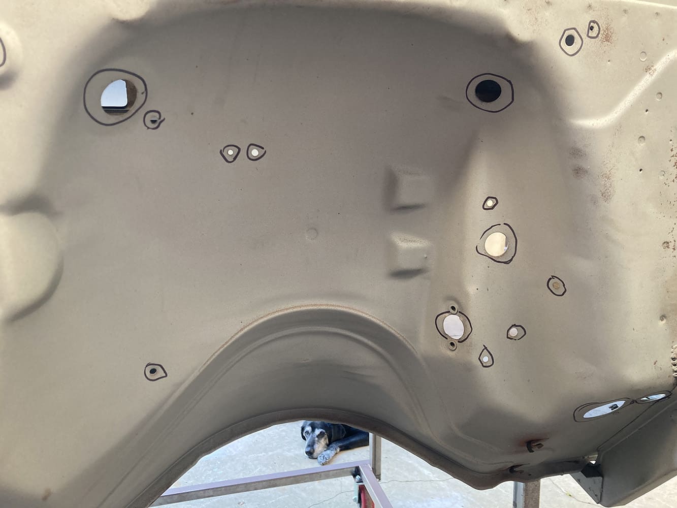 Chevrolet C10 firewall rust repair marked problem areas metal prep restoration detail