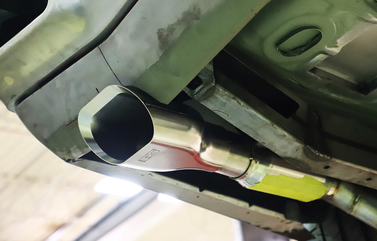1970 chevelle rear valence modified to clear custom exhaust tip