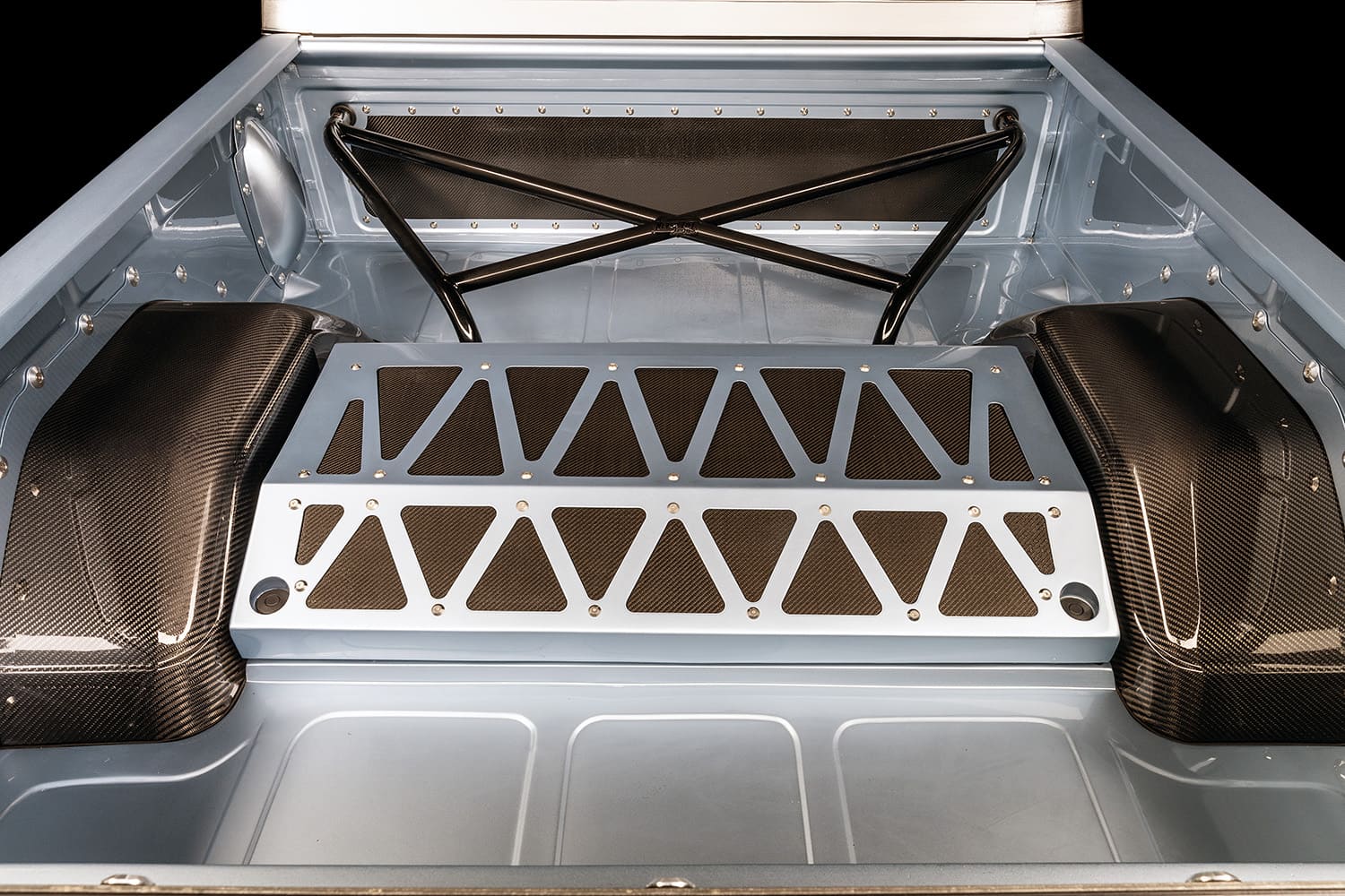 12 1982 Chevrolet C10 custom bed interior carbon fiber tubs roll brace fabrication detail