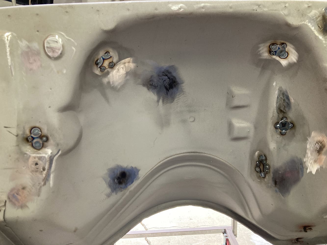 firewall multiple patch welds completed rust repair bodywork progress