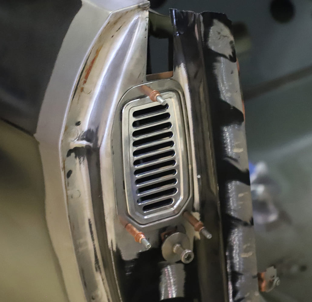 1970 Chevrolet Chevelle door jamb fabrication sheet metal held in place with clecos