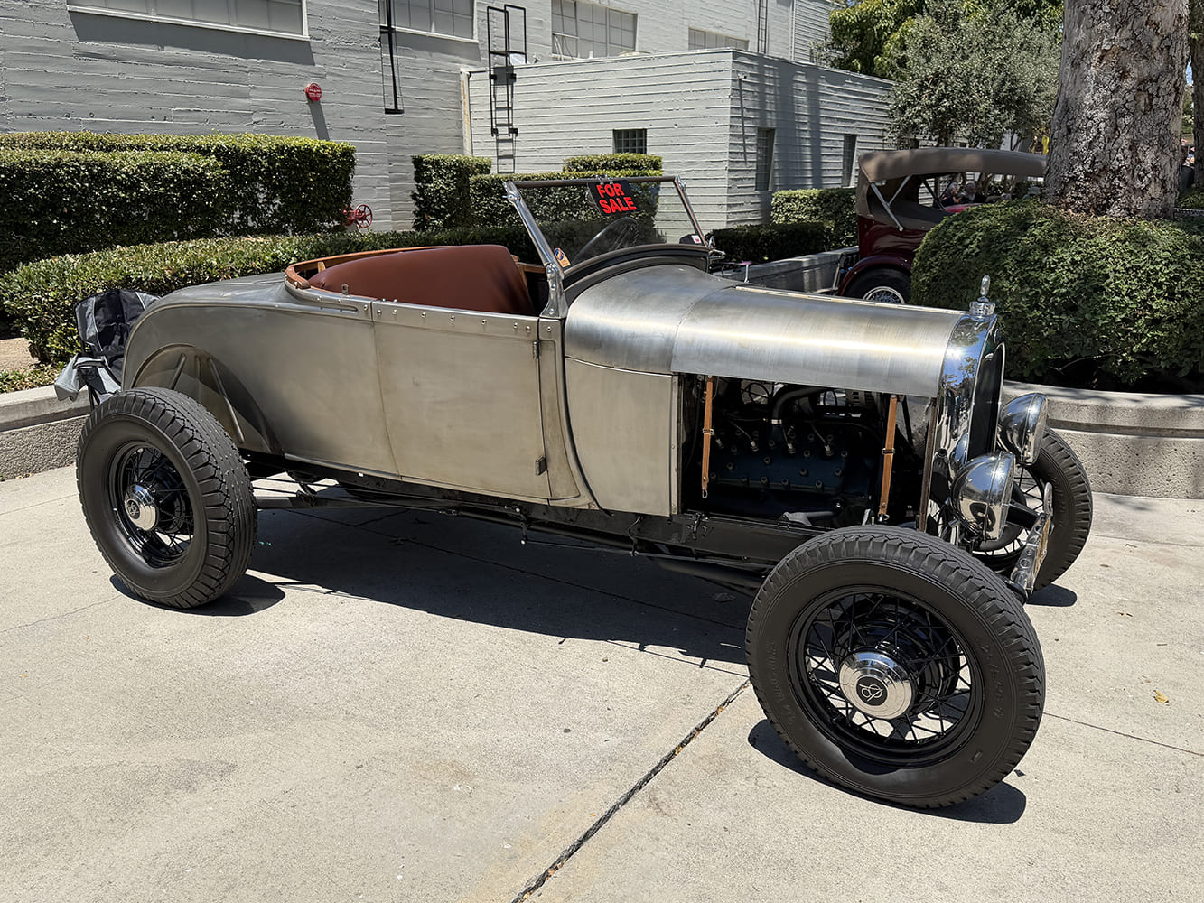 bare-metal highboy 1929 ford roadster, resting on a Model A frame