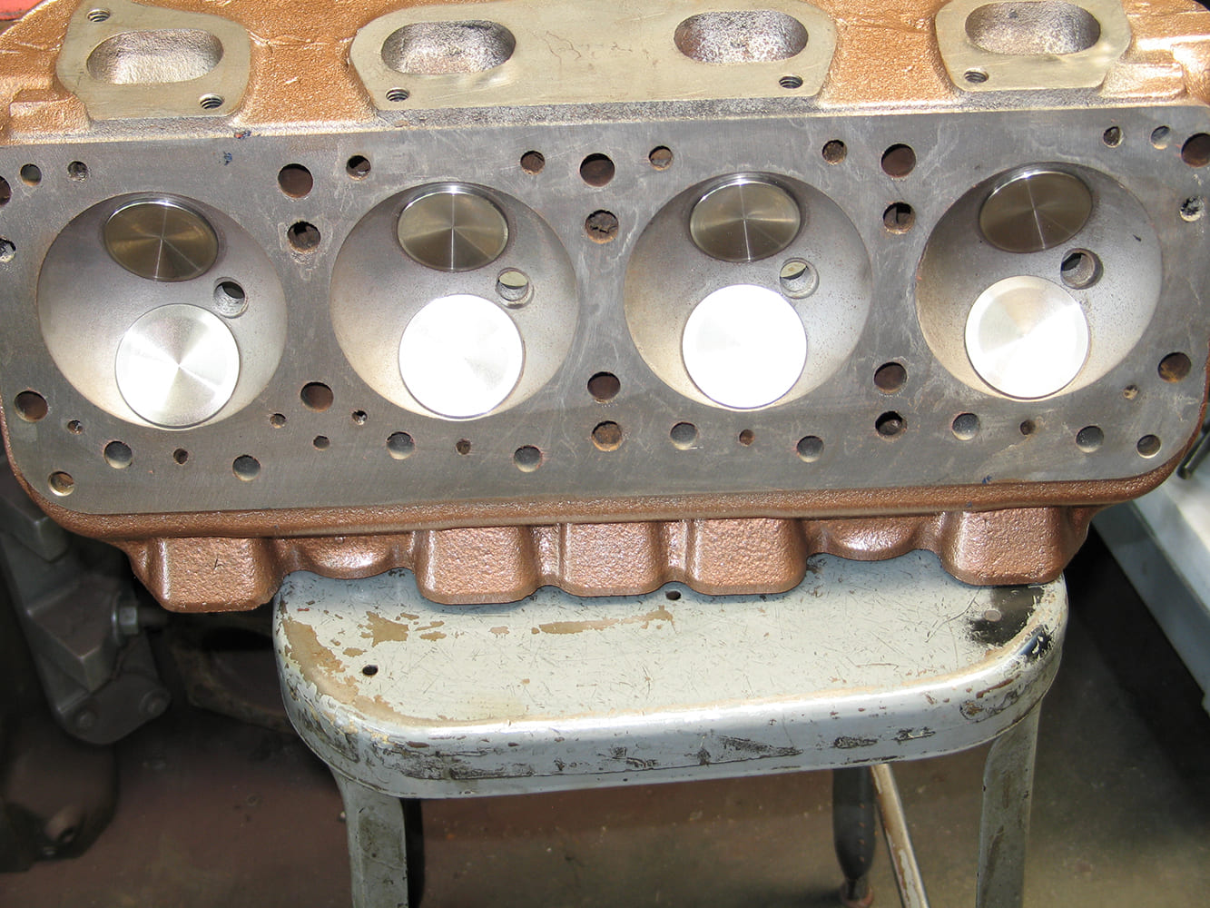 1957 Chrysler 392 Hemi combustion chambers pistons top view classic V8 engine internals