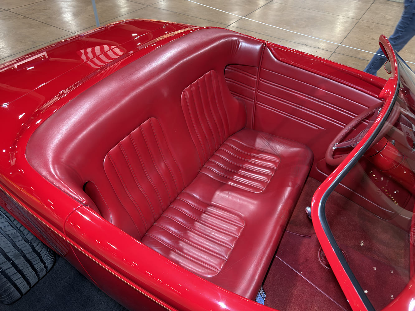 red leather seating in boydster 32 ford hot rod