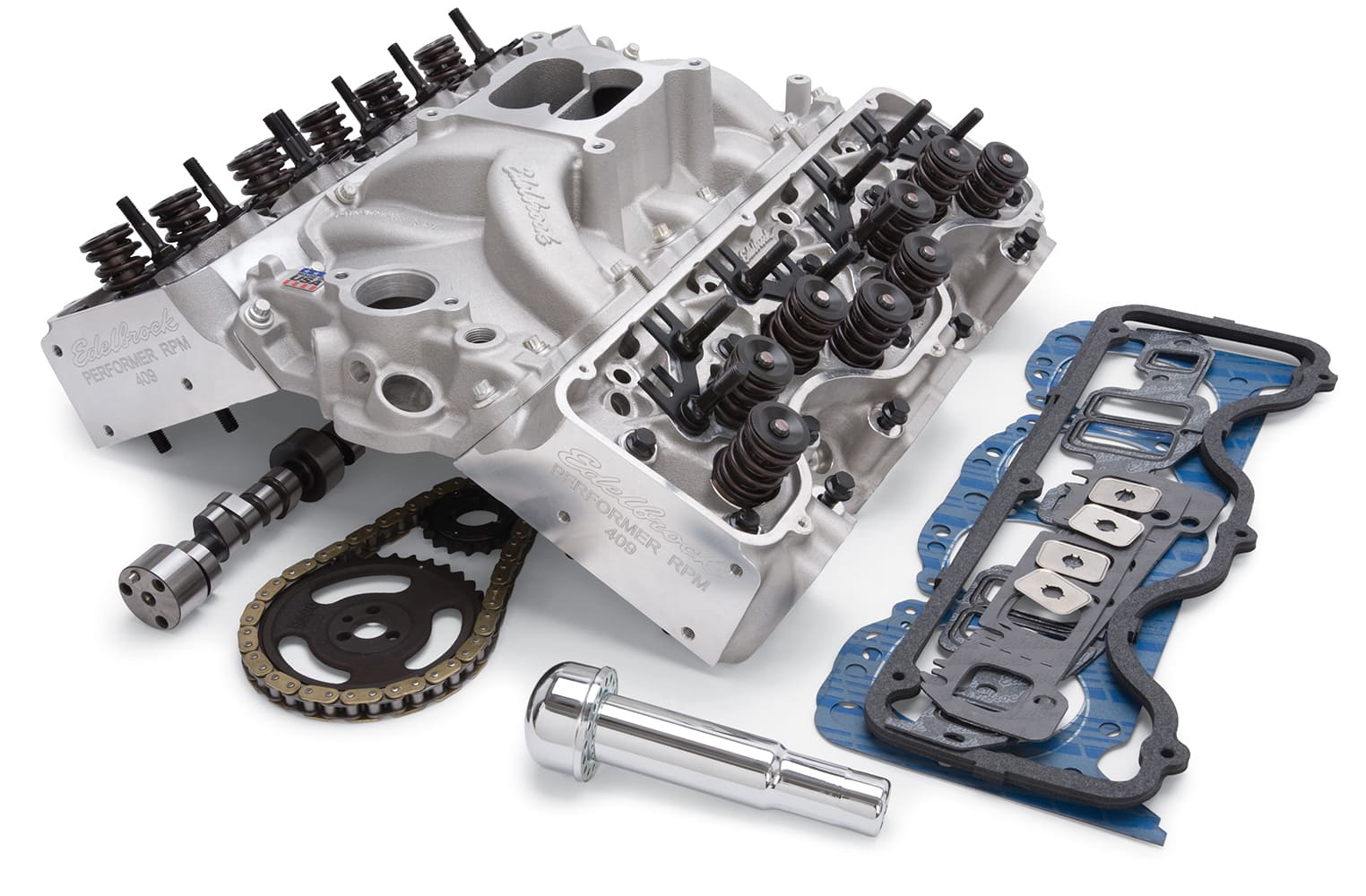 Edelbrock "W" top end kit aluminum heads intake camshaft performance