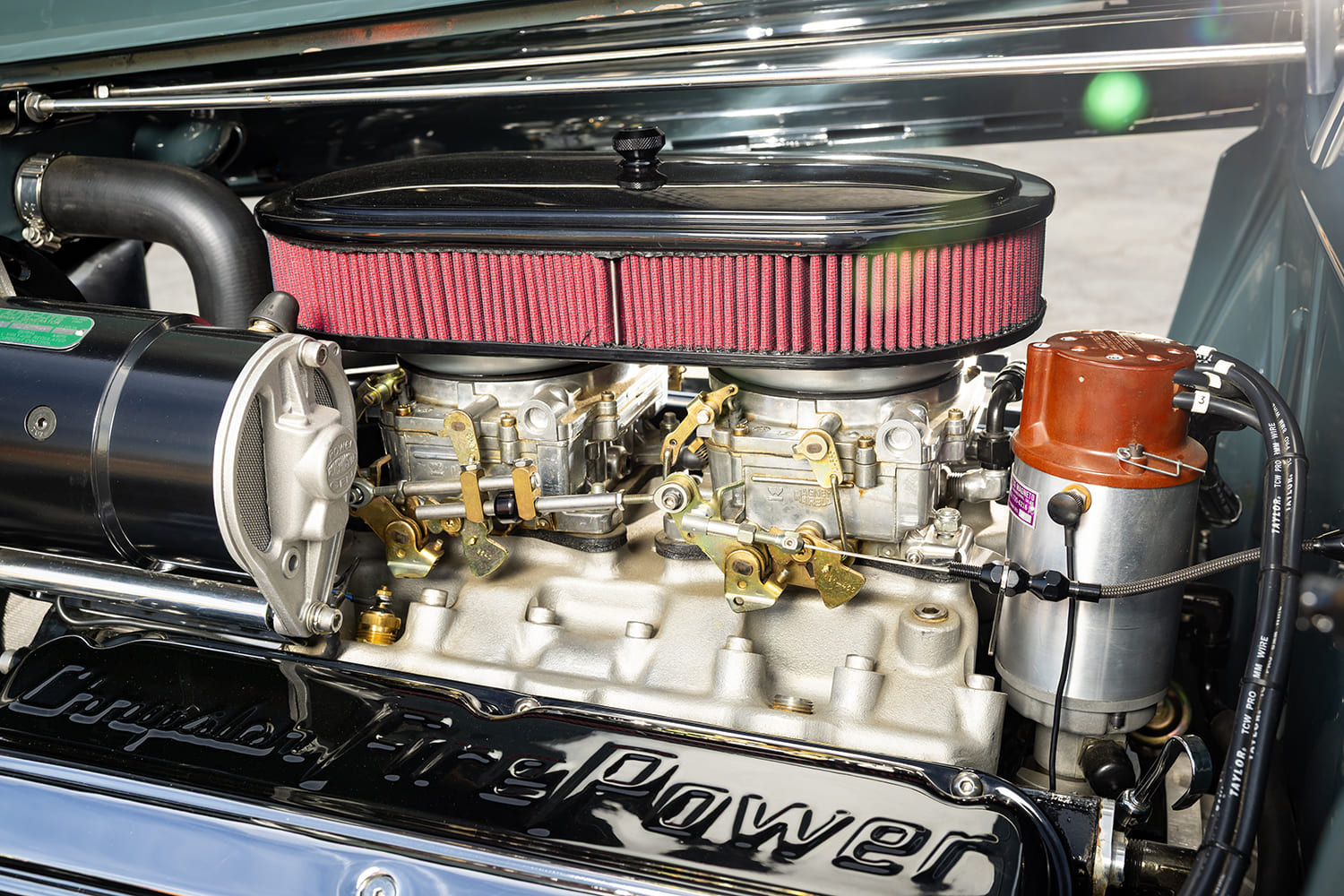 33 Ford 3 Window Coupe hot rod carburetor linkage detail dual carbs polished intake custom engine